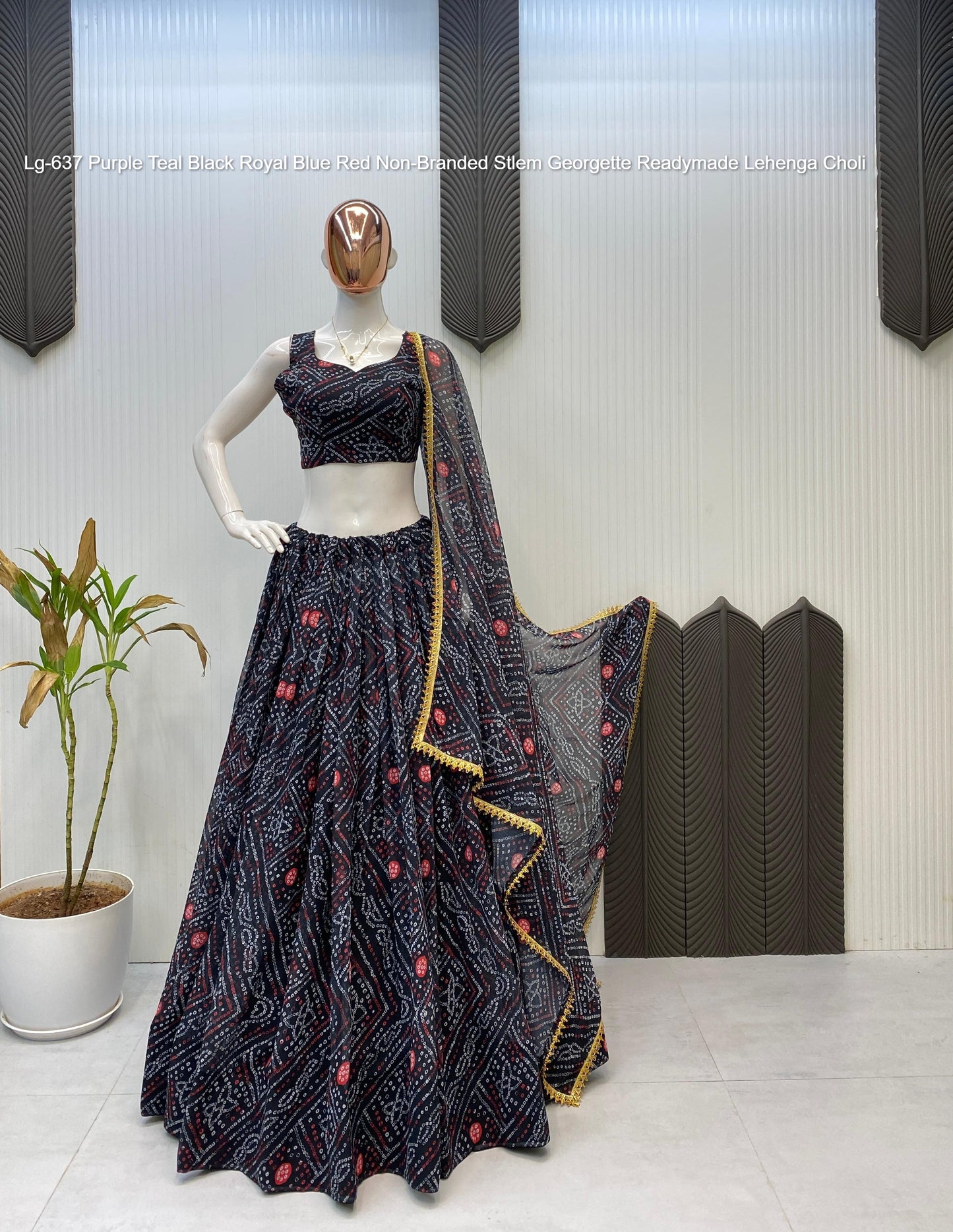 Lg-637 Purple Teal Black Royal Blue Red Non-Branded Stlem Georgette Readymade Lehenga Choli