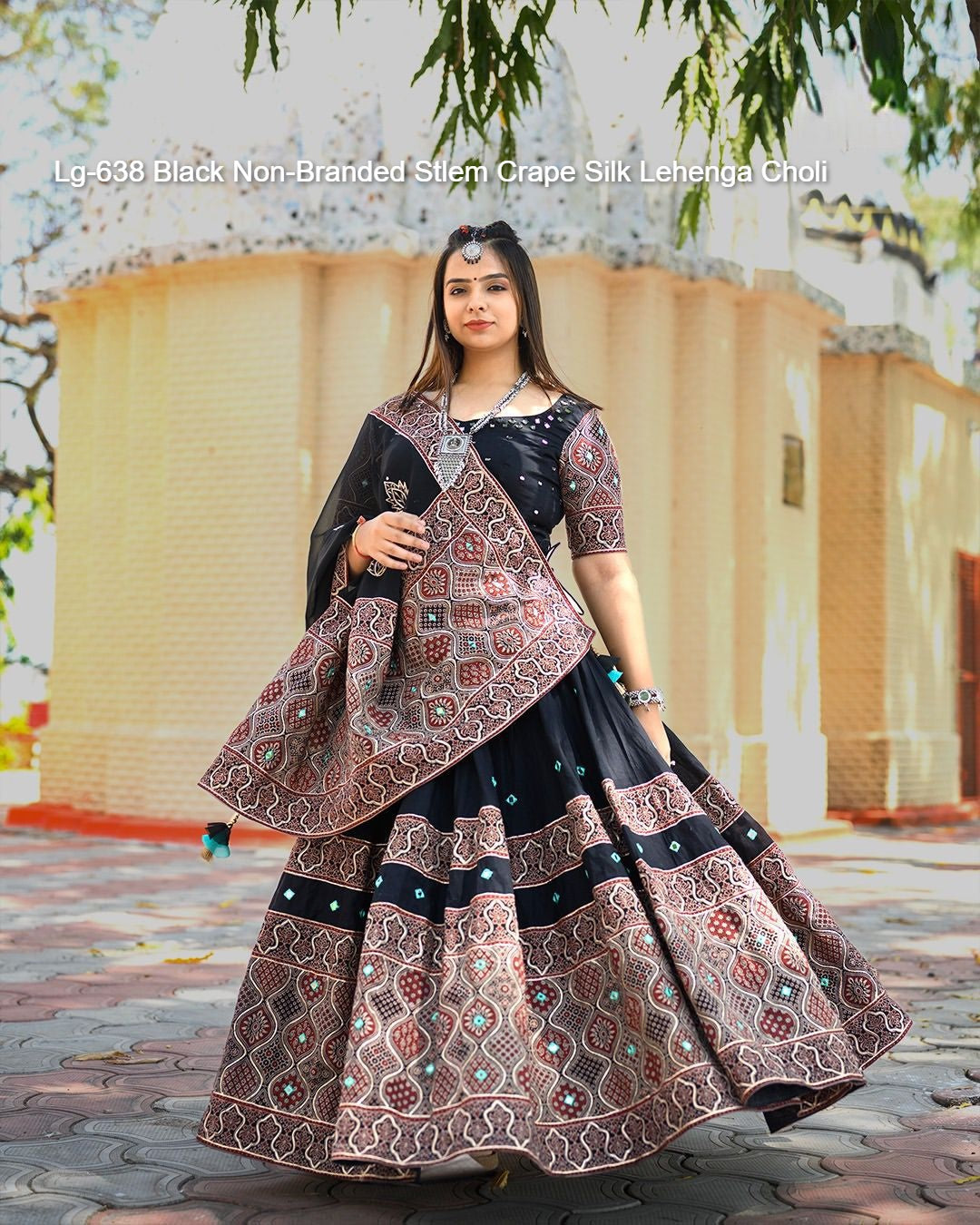 Lg-638 Black Non-Branded Stlem Crape Silk Lehenga Choli