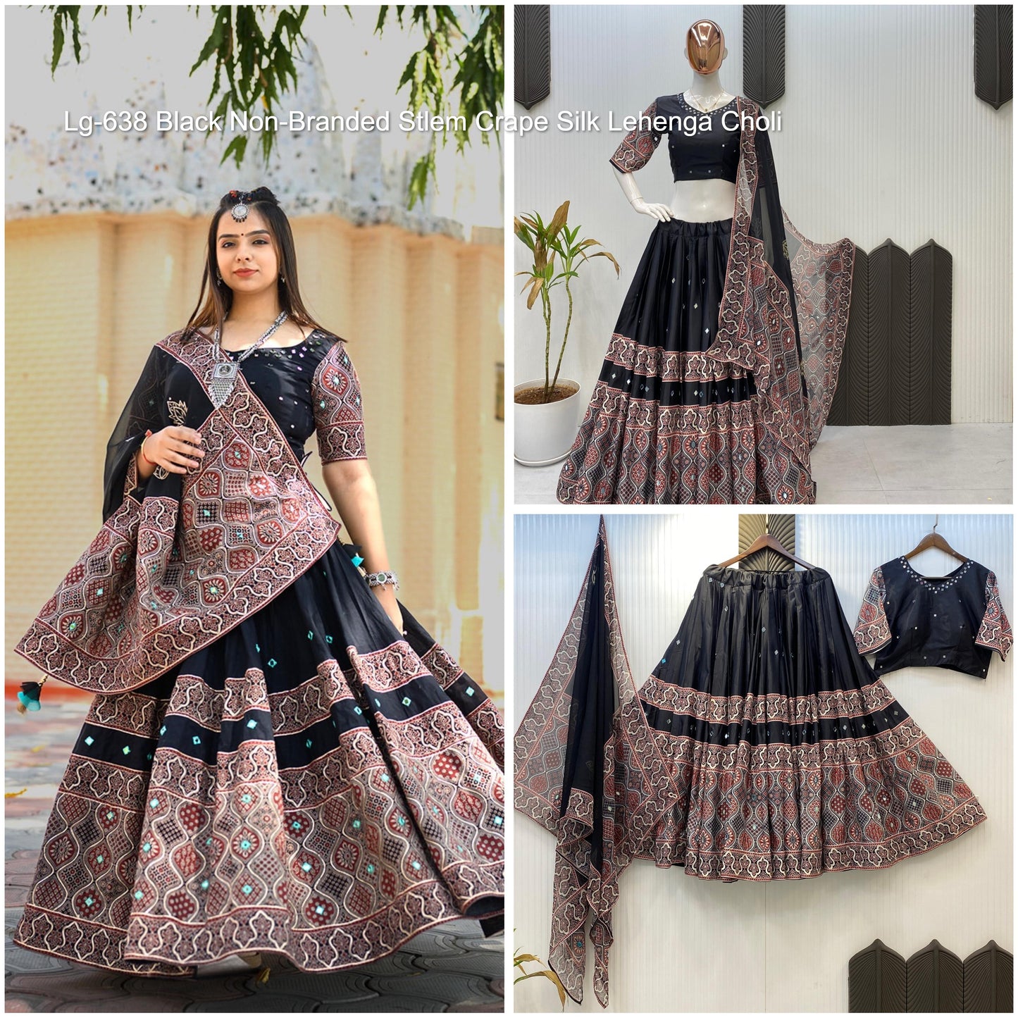 Lg-638 Black Non-Branded Stlem Crape Silk Lehenga Choli
