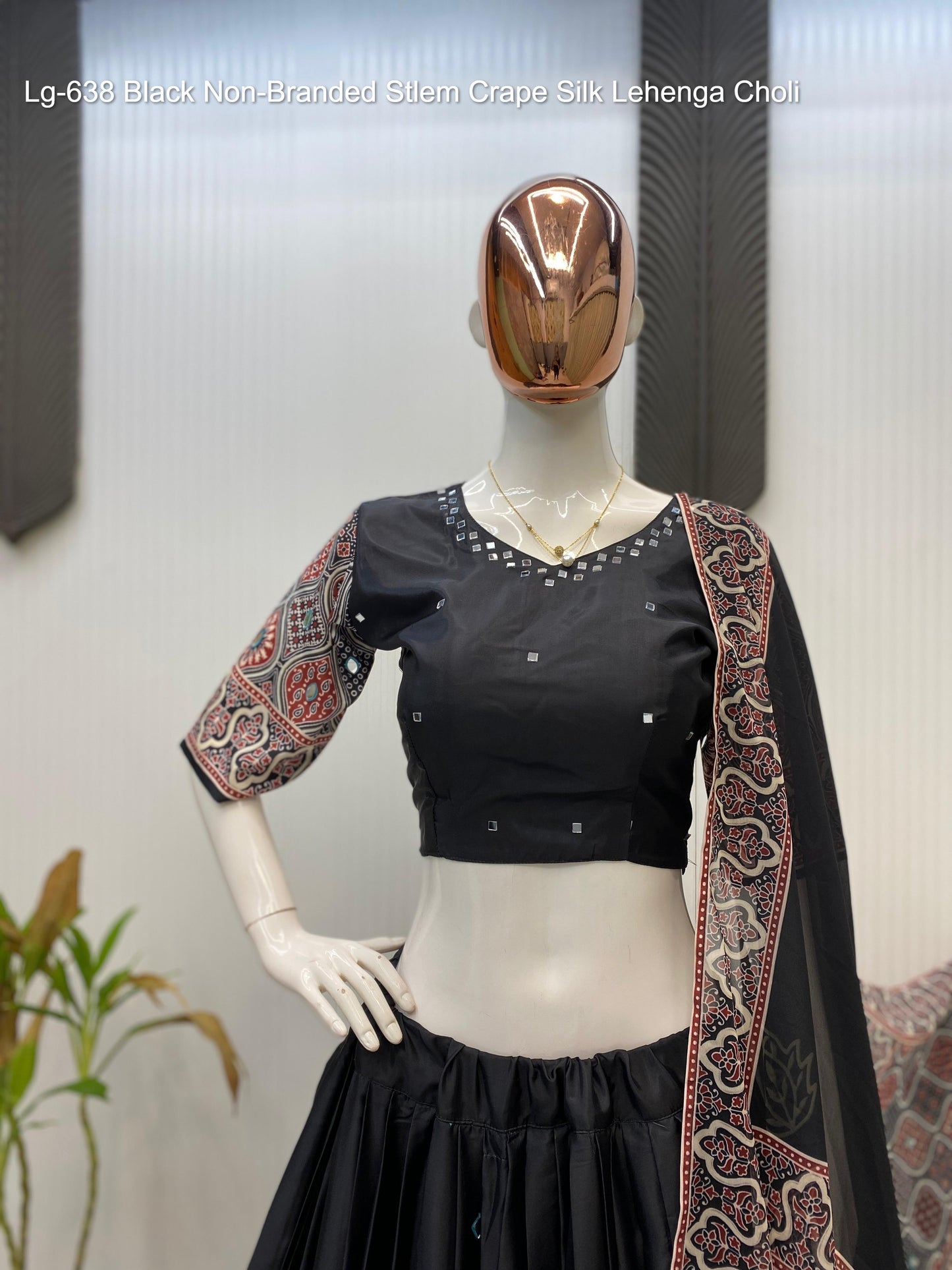 Lg-638 Black Non-Branded Stlem Crape Silk Lehenga Choli