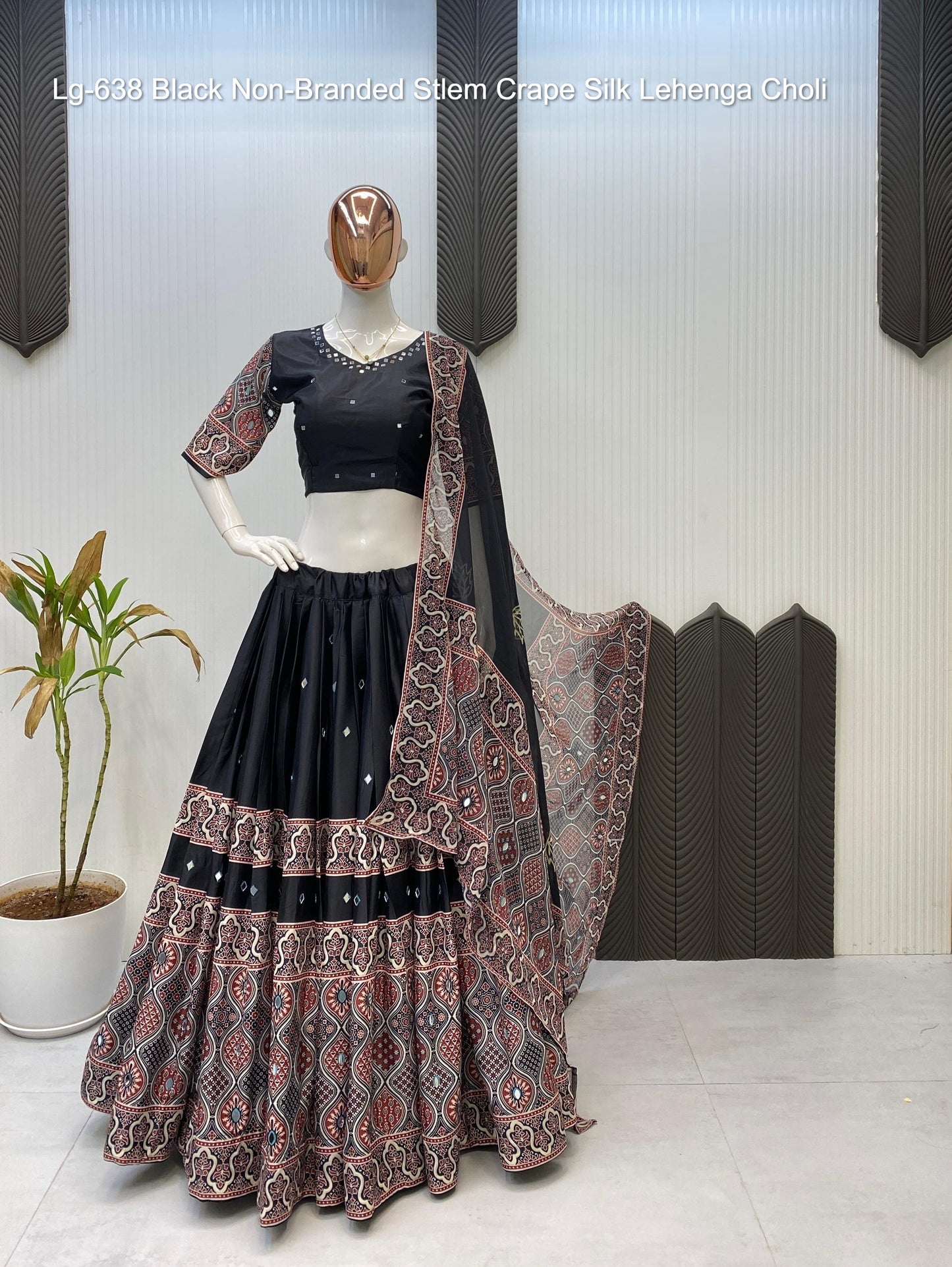 Lg-638 Black Non-Branded Stlem Crape Silk Lehenga Choli