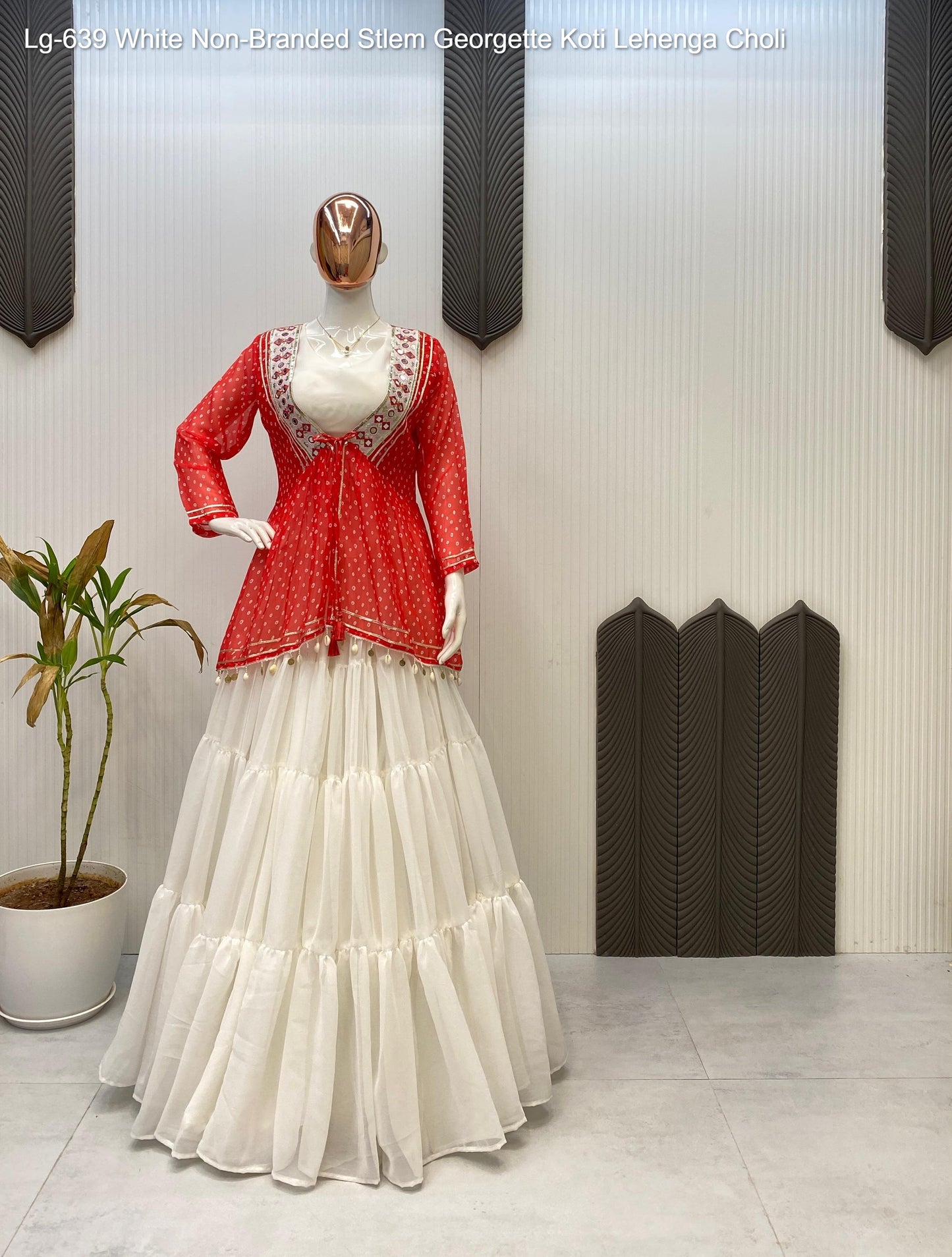 Lg-639 White Non-Branded Stlem Georgette Koti Lehenga Choli