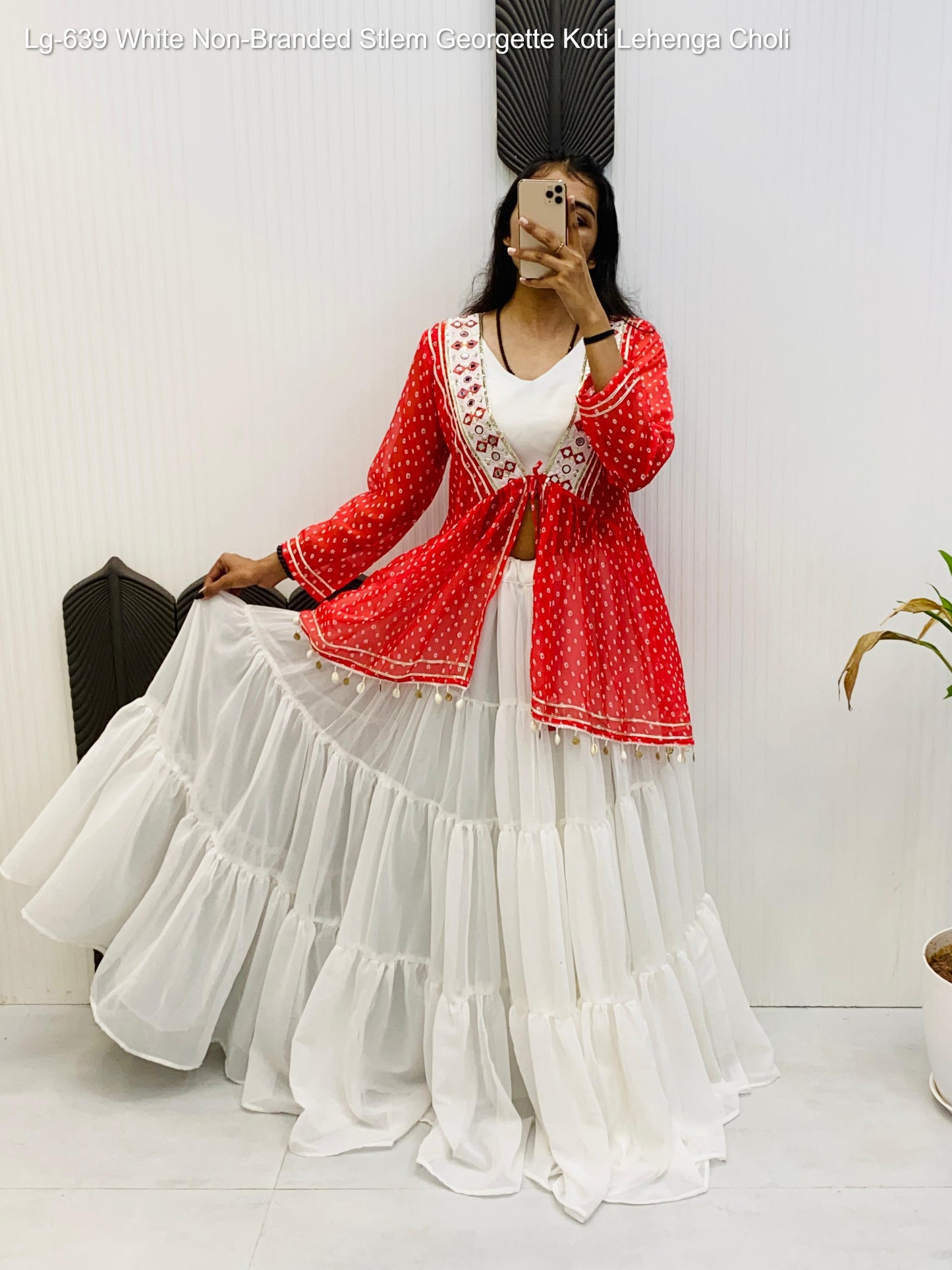 Lg-639 White Non-Branded Stlem Georgette Koti Lehenga Choli