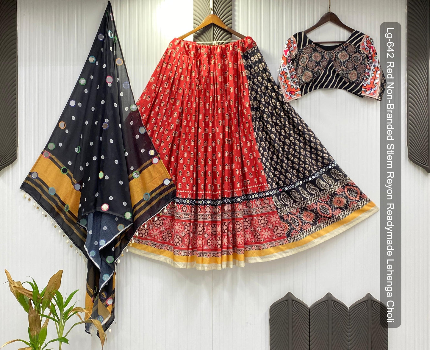 Lg-642 Red Non-Branded Stlem Reyon Readymade Lehenga Choli