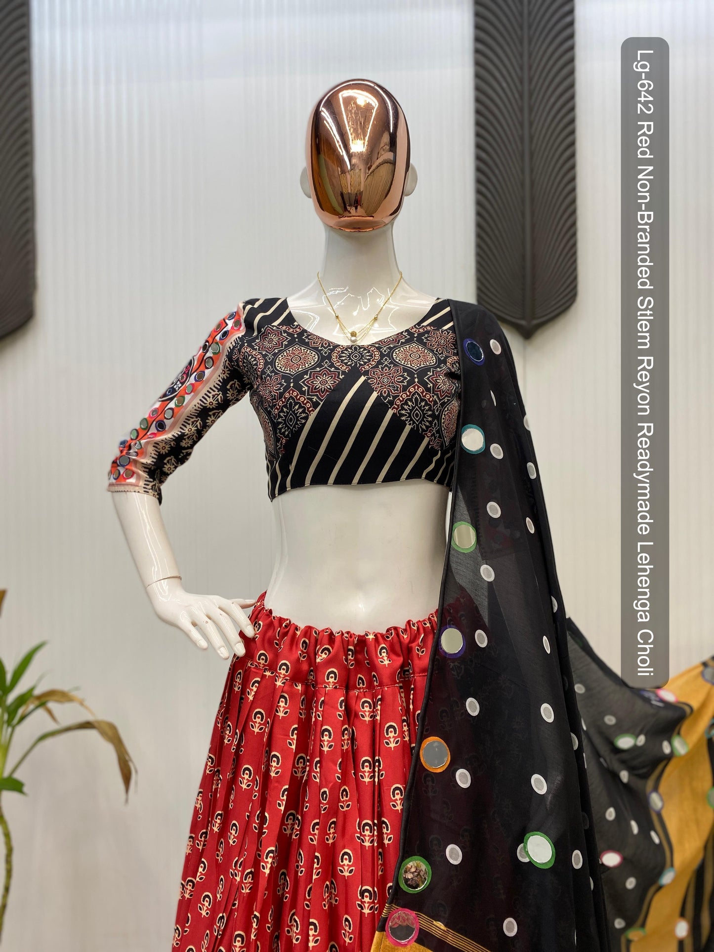 Lg-642 Red Non-Branded Stlem Reyon Readymade Lehenga Choli