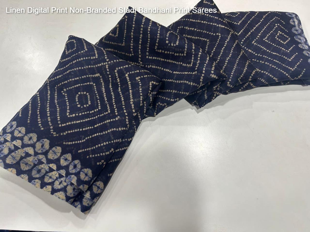 Linen Digital Print Non-Branded Stadi Bandhani Print Sarees