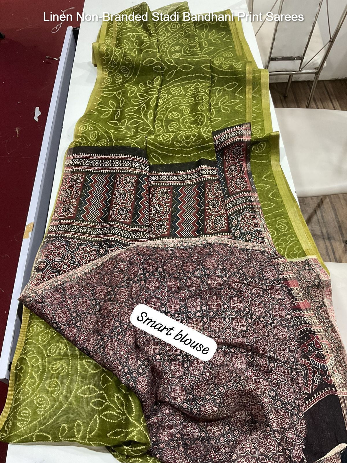 Linen Non-Branded Stadi Bandhani Print Sarees