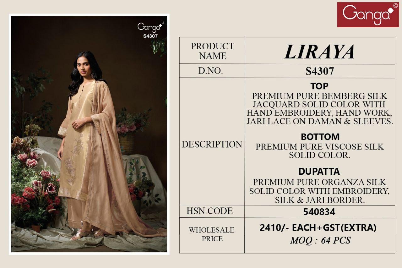 Liraya 4307 Ganga Pure Bemberg Silk Unstitched Suits