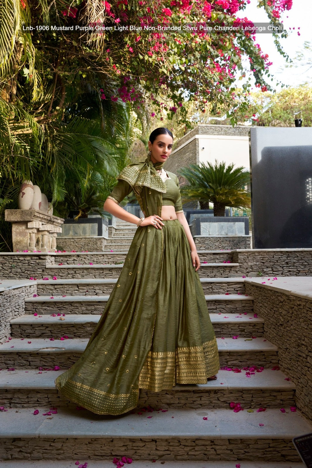 Lnb-1906 Mustard Purple Green Light Blue Non-Branded Stvru Pure Chanderi Lehenga Choli