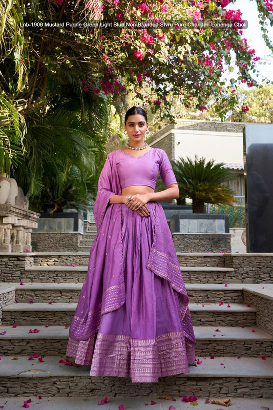 Lnb-1906 Mustard Purple Green Light Blue Non-Branded Stvru Pure Chanderi Lehenga Choli