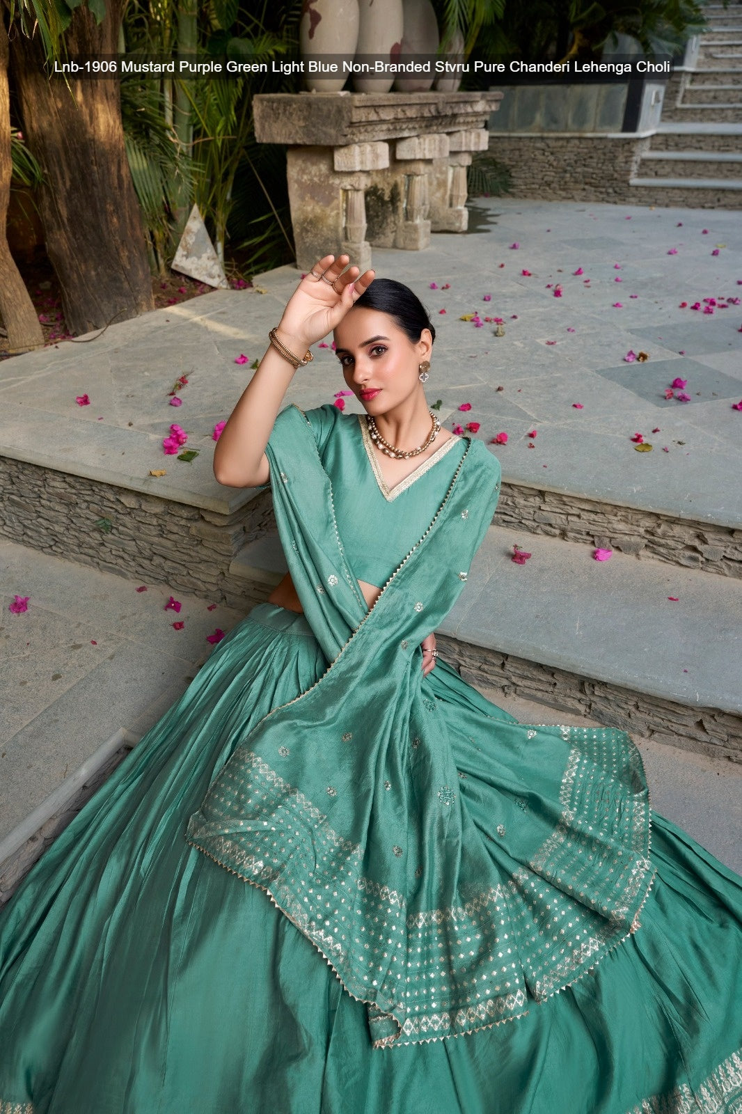 Lnb-1906 Mustard Purple Green Light Blue Non-Branded Stvru Pure Chanderi Lehenga Choli
