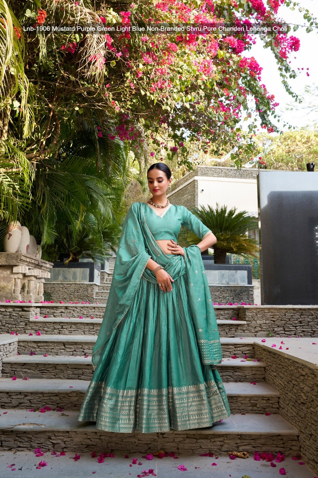 Lnb-1906 Mustard Purple Green Light Blue Non-Branded Stvru Pure Chanderi Lehenga Choli