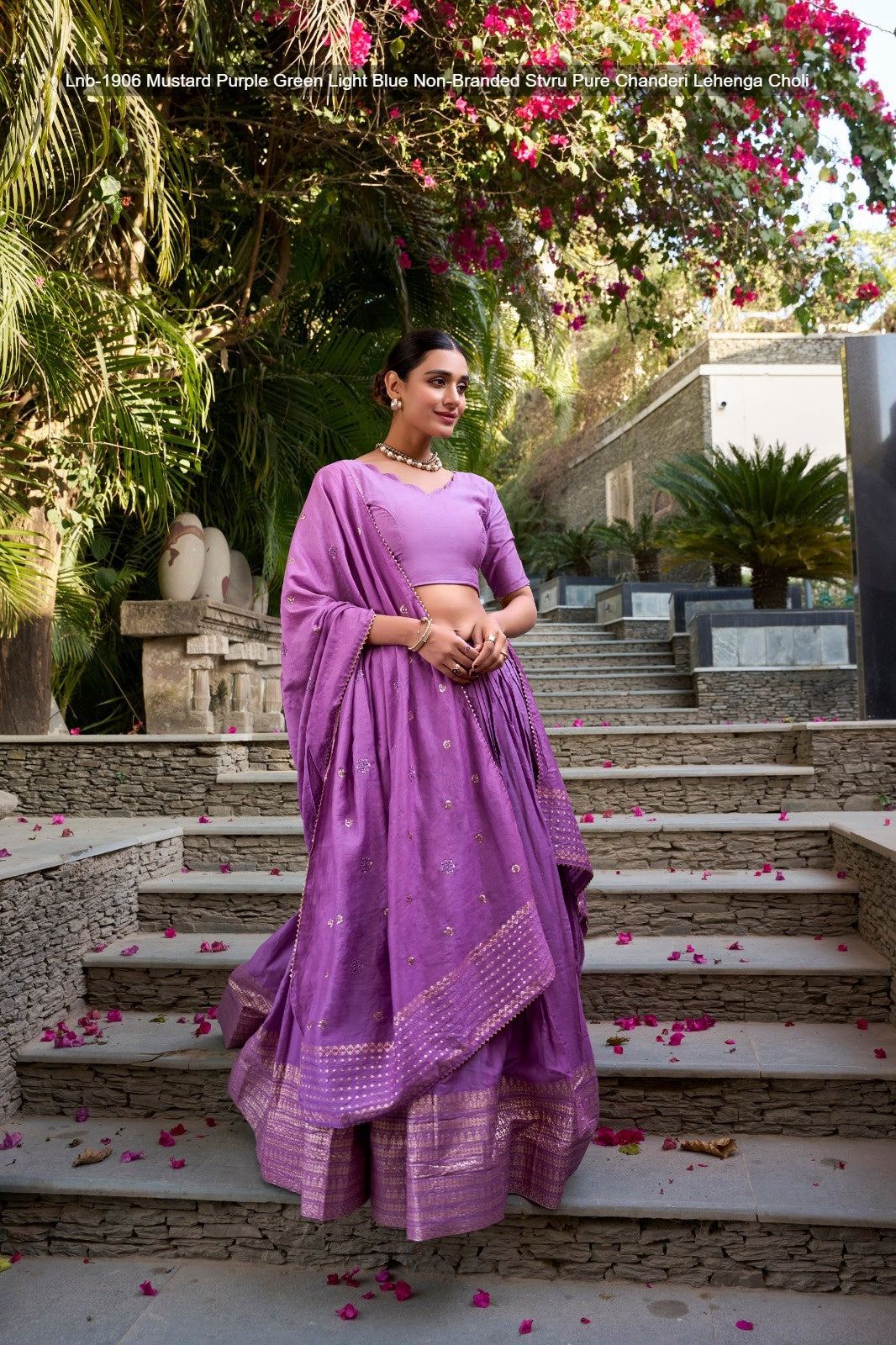 Lnb-1906 Mustard Purple Green Light Blue Non-Branded Stvru Pure Chanderi Lehenga Choli