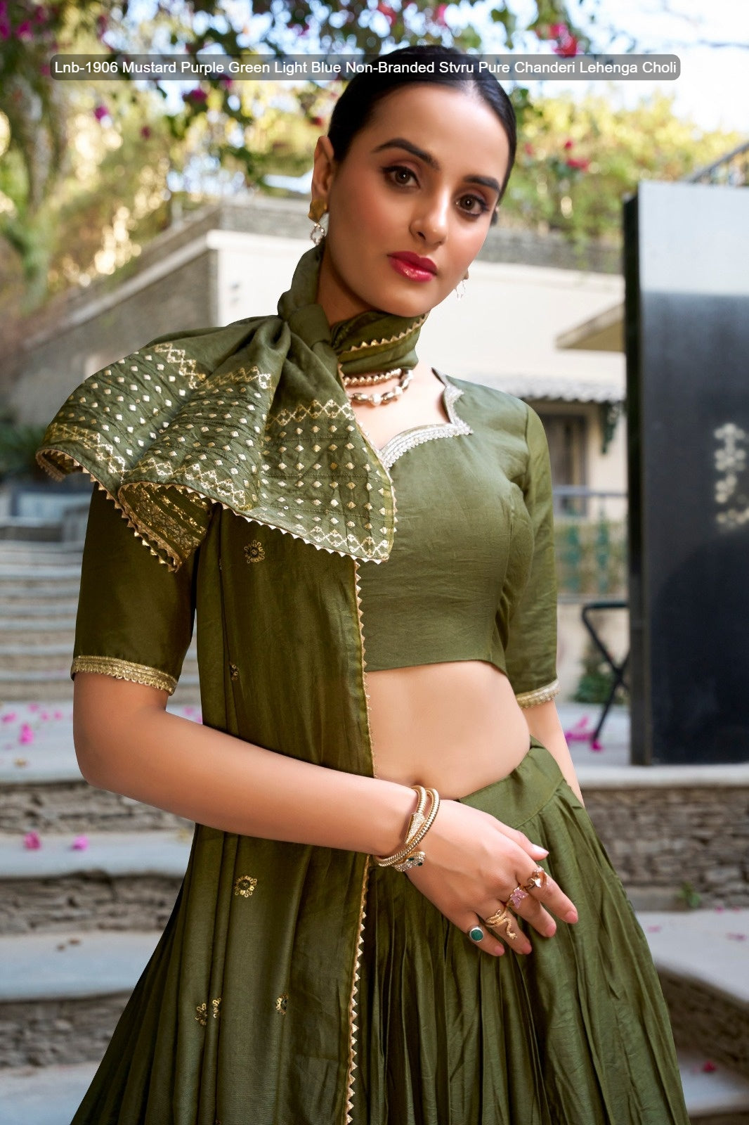 Lnb-1906 Mustard Purple Green Light Blue Non-Branded Stvru Pure Chanderi Lehenga Choli