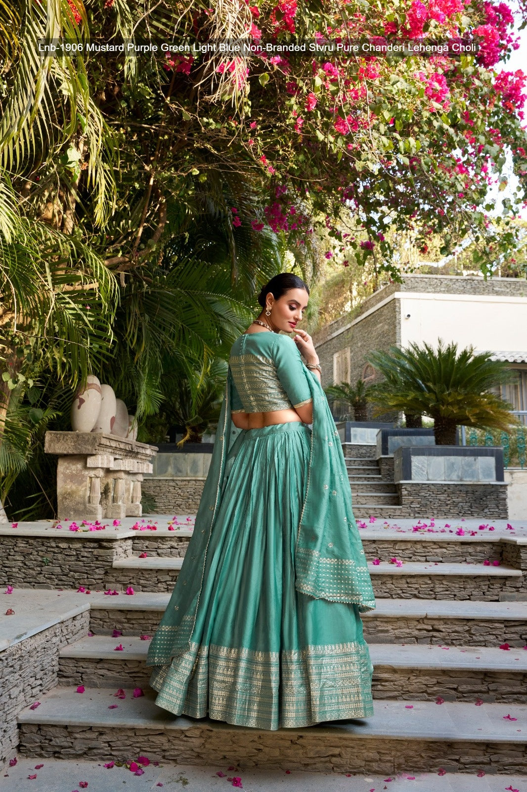 Lnb-1906 Mustard Purple Green Light Blue Non-Branded Stvru Pure Chanderi Lehenga Choli