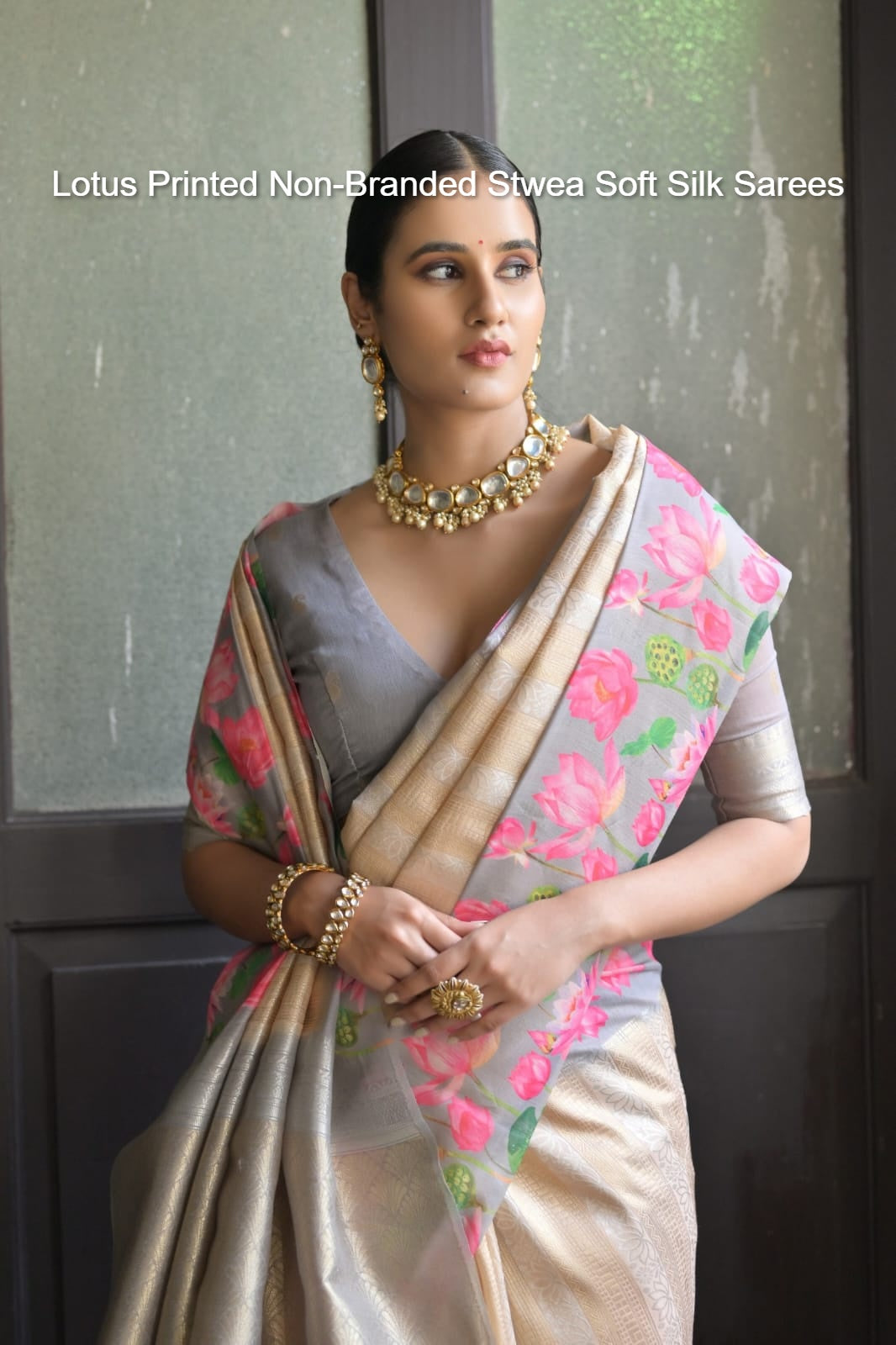 Lotus Printed Non-Branded Stwea Soft Silk Sarees