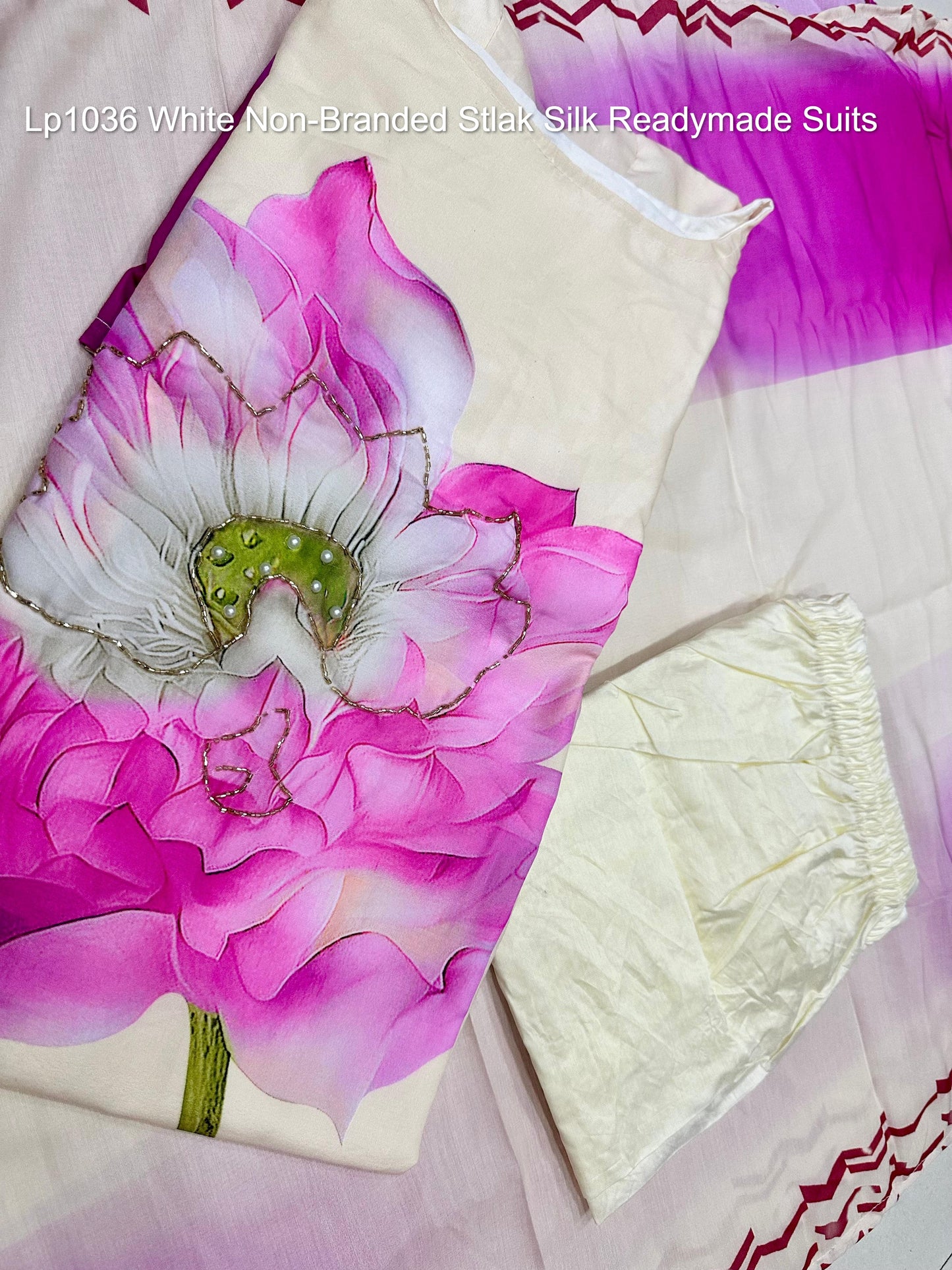 Lp1036 White Non-Branded Stlak Silk Readymade Suits