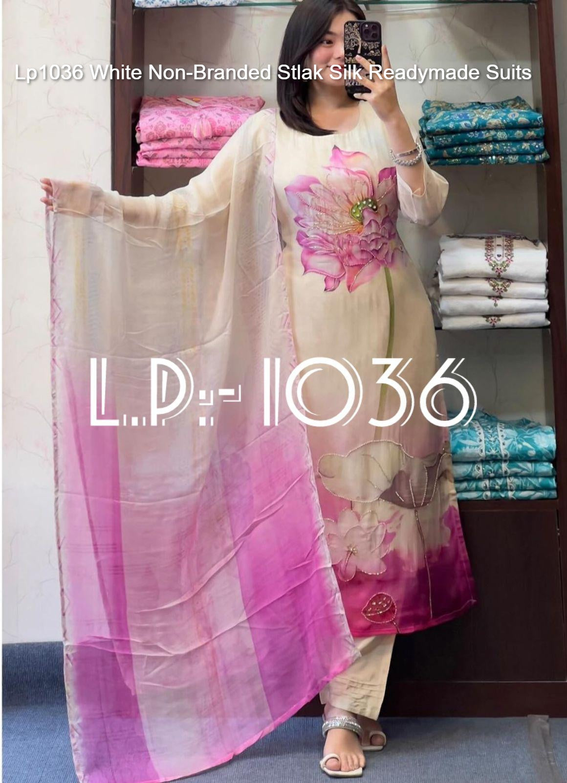 Lp1036 White Non-Branded Stlak Silk Readymade Suits