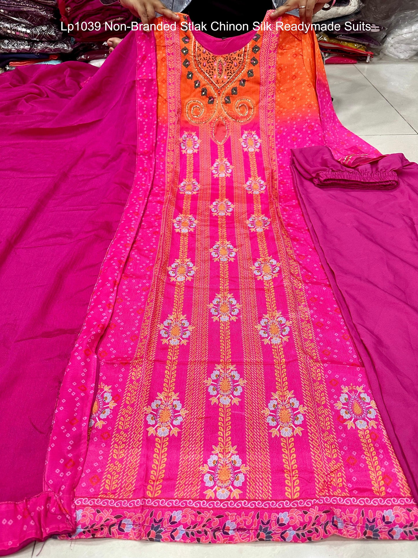 Lp1039 Non-Branded Stlak Chinon Silk Readymade Suits