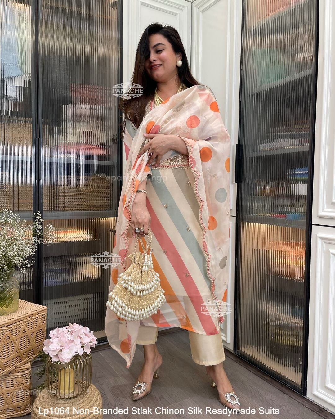 Lp1064 Non-Branded Stlak Chinon Silk Readymade Suits