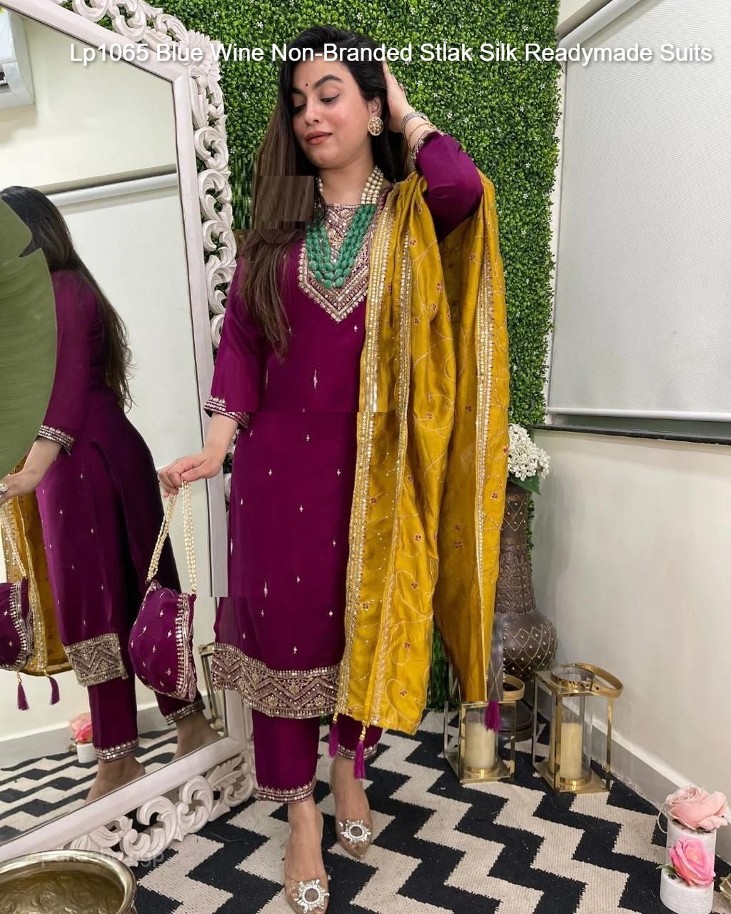 Lp1065 Blue Wine Non-Branded Stlak Silk Readymade Suits