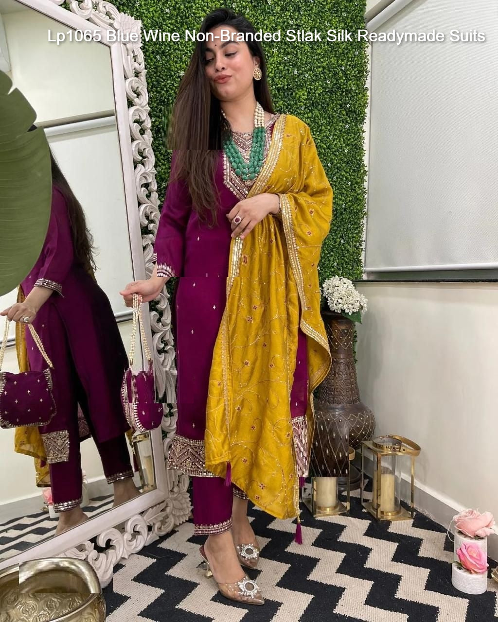 Lp1065 Blue Wine Non-Branded Stlak Silk Readymade Suits