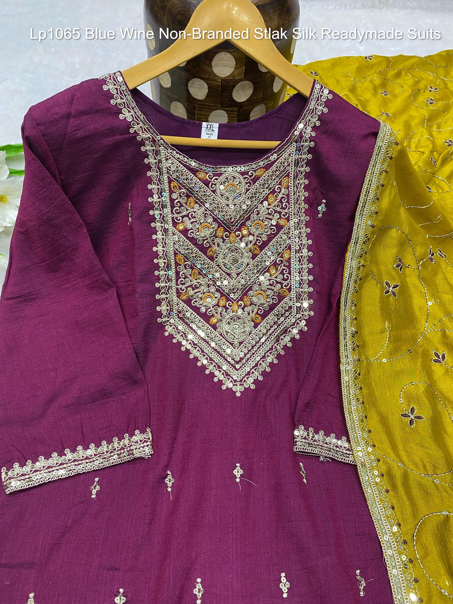 Lp1065 Blue Wine Non-Branded Stlak Silk Readymade Suits