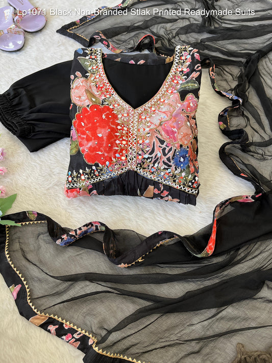 Lp1071 Black Non-Branded Stlak Printed Readymade Suits