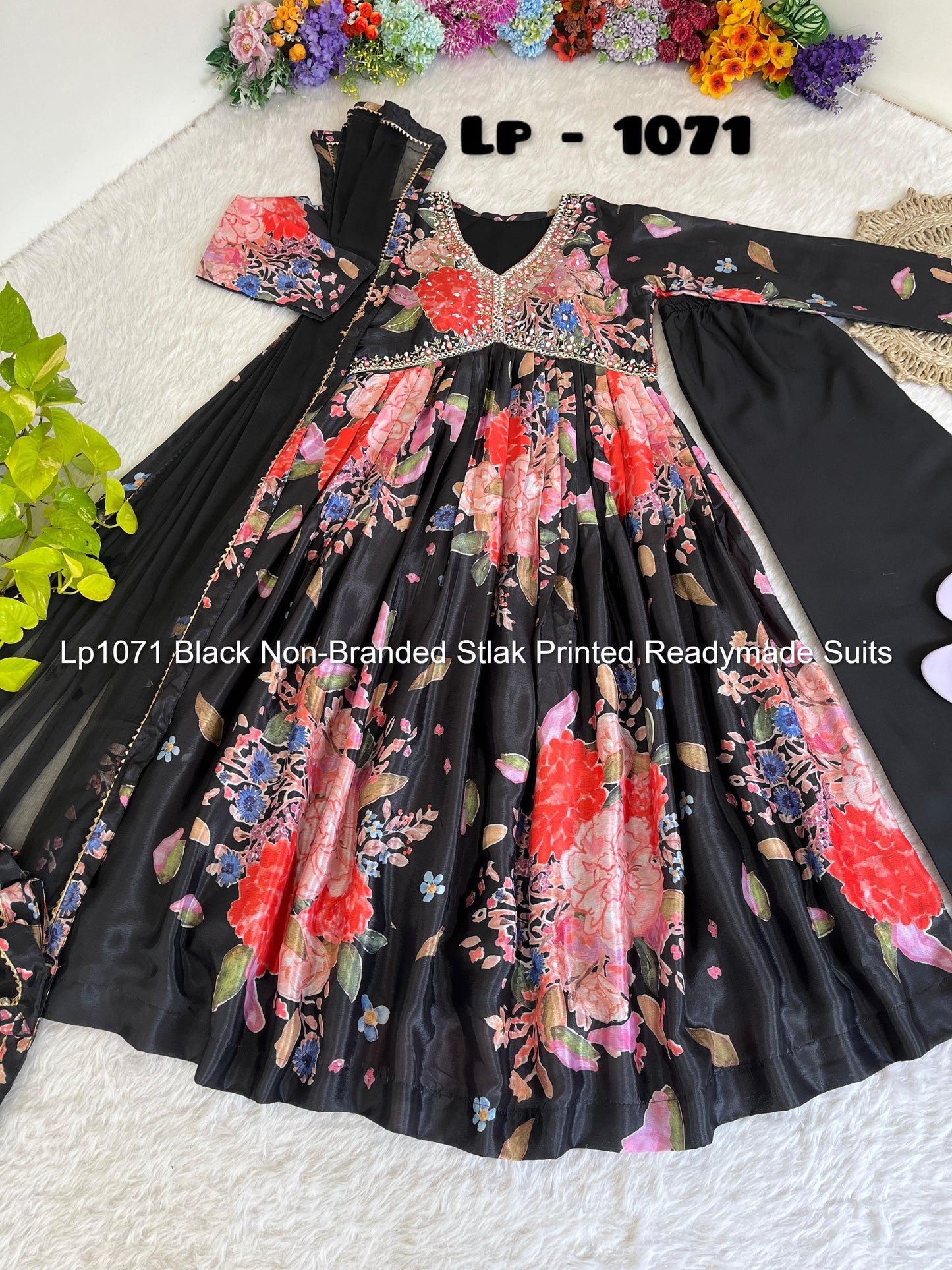 Lp1071 Black Non-Branded Stlak Printed Readymade Suits