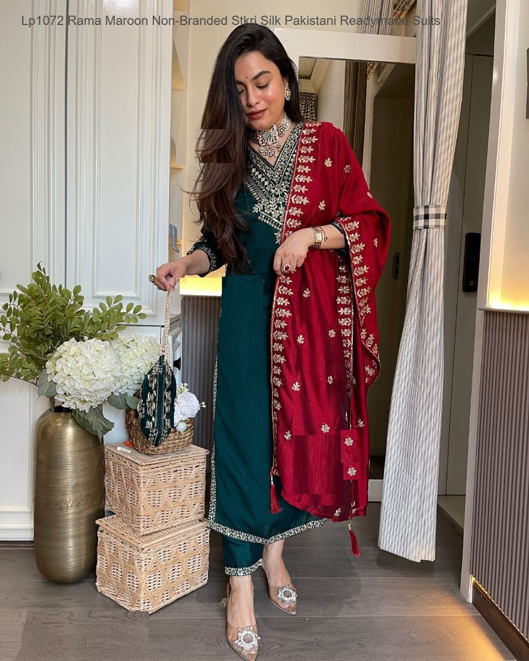 Lp1072 Rama Maroon Non-Branded Stkri Silk Pakistani Readymade Suits