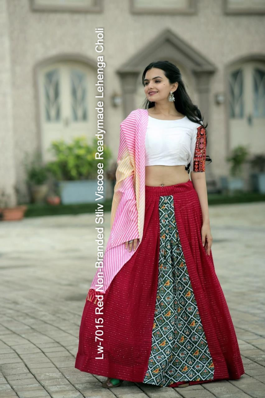 Lw-7015 Red Non-Branded Stliv Viscose Readymade Lehenga Choli