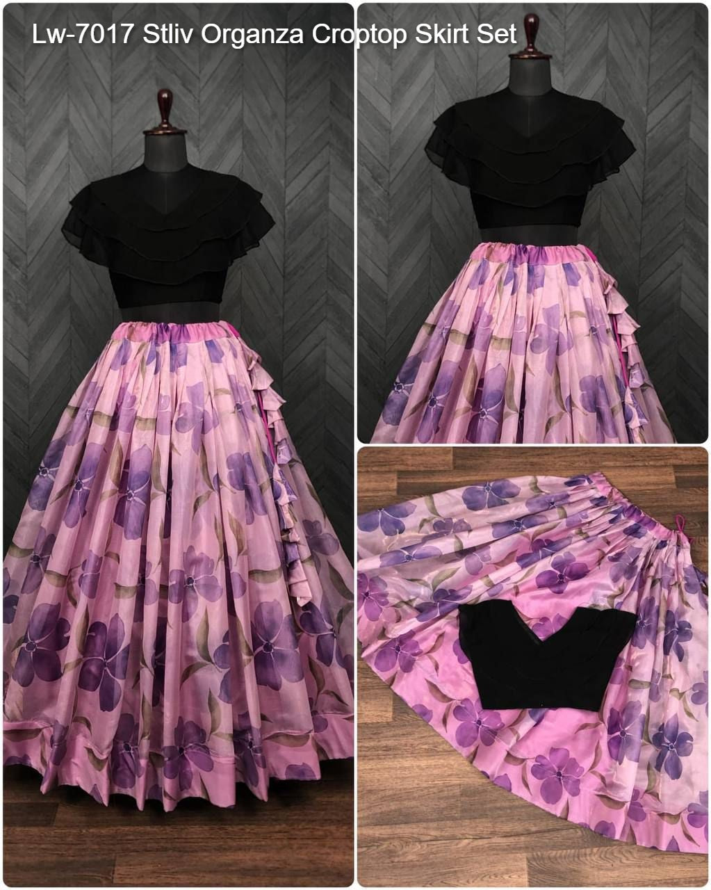 Lw-7017 Stliv Organza Croptop Skirt Set