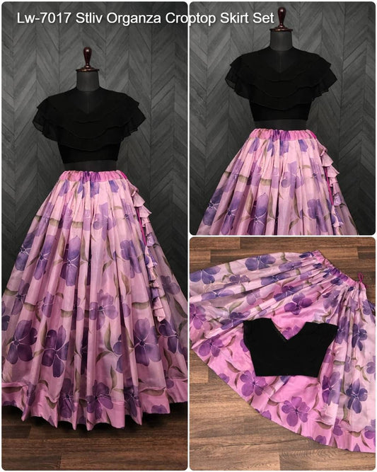 Lw-7017 Stliv Organza Croptop Skirt Set