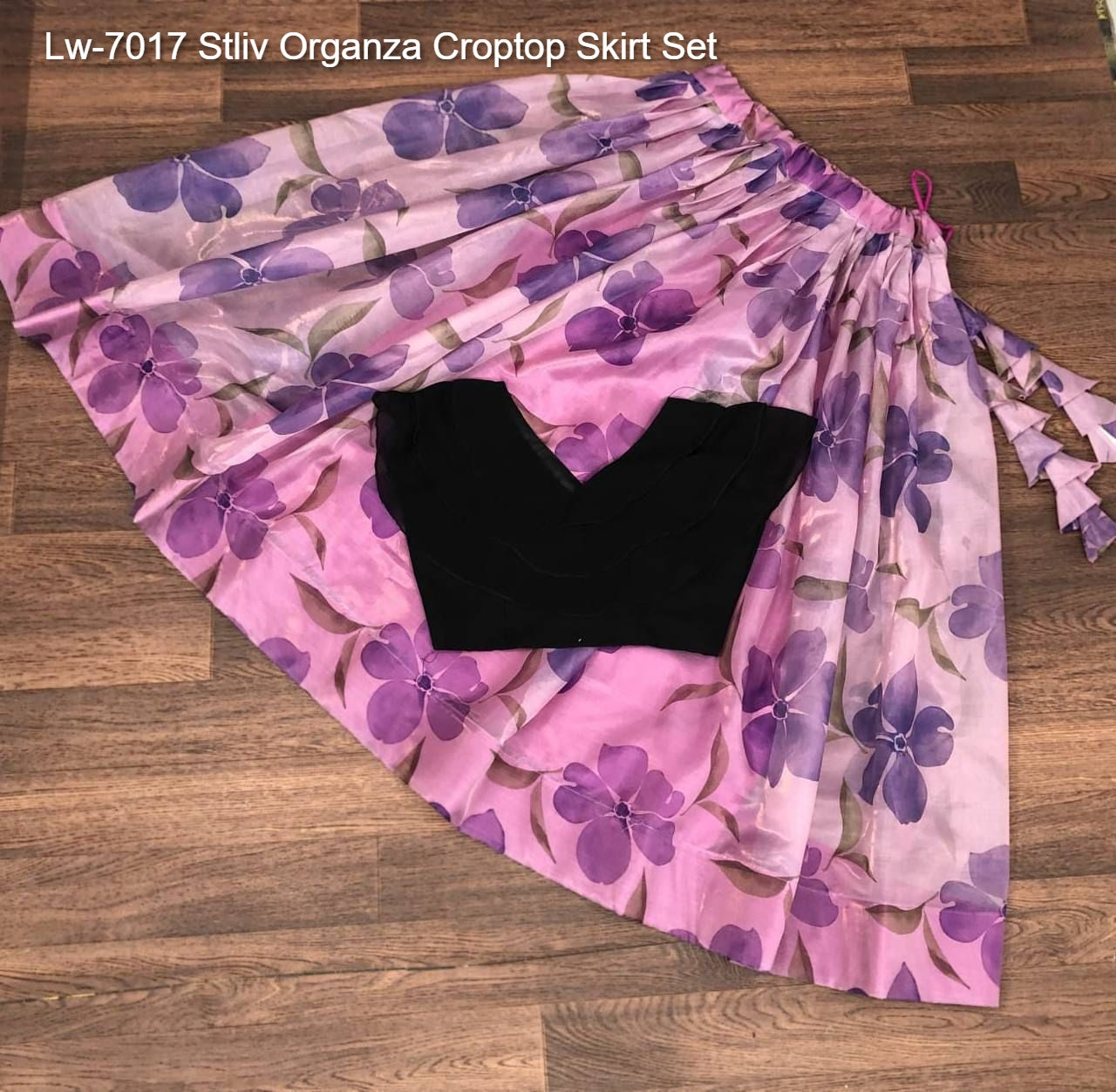Lw-7017 Stliv Organza Croptop Skirt Set