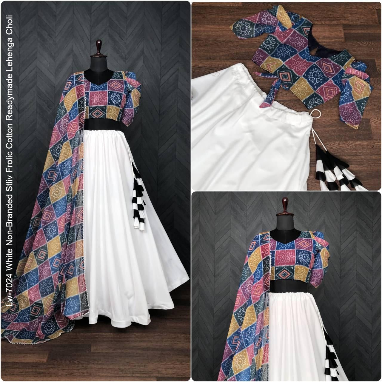 Lw-7024 White Non-Branded Stliv Frolic Cotton Readymade Lehenga Choli