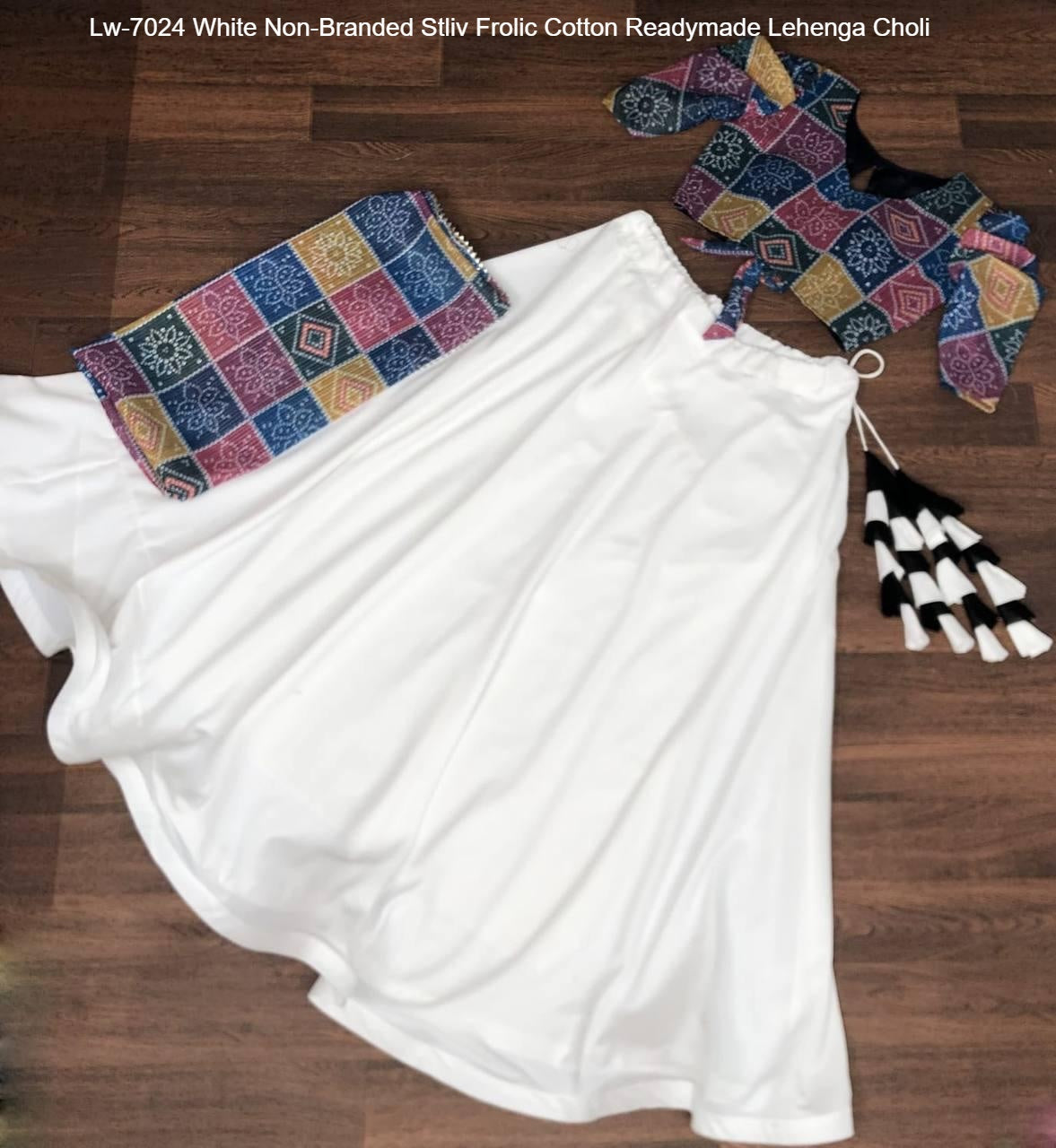 Lw-7024 White Non-Branded Stliv Frolic Cotton Readymade Lehenga Choli