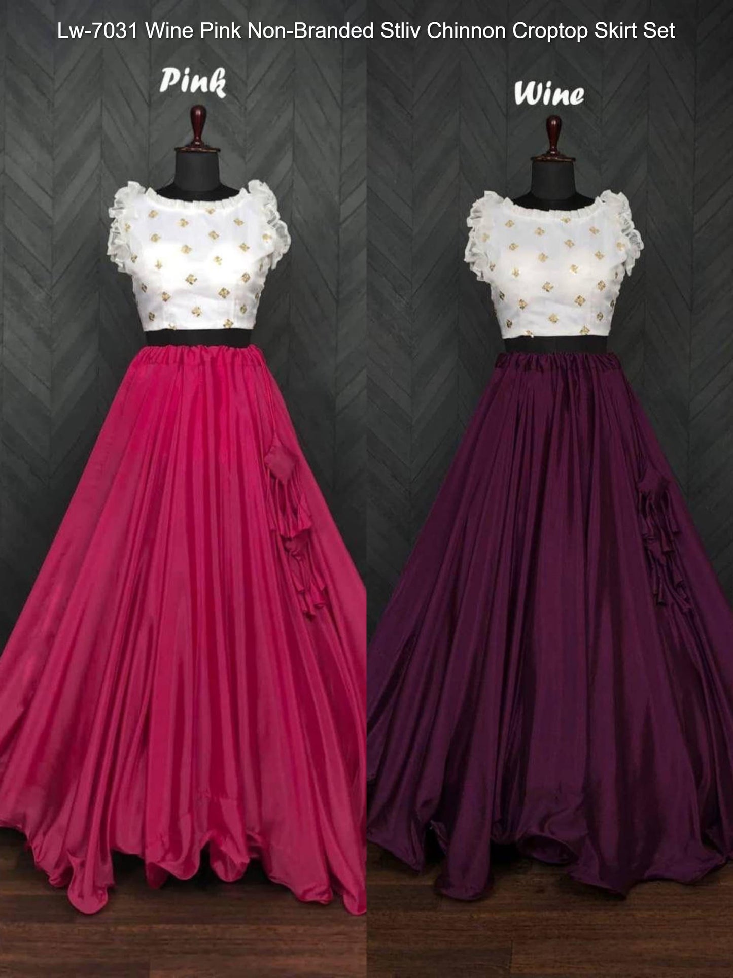 Lw-7031 Wine Pink Non-Branded Stliv Chinnon Croptop Skirt Set