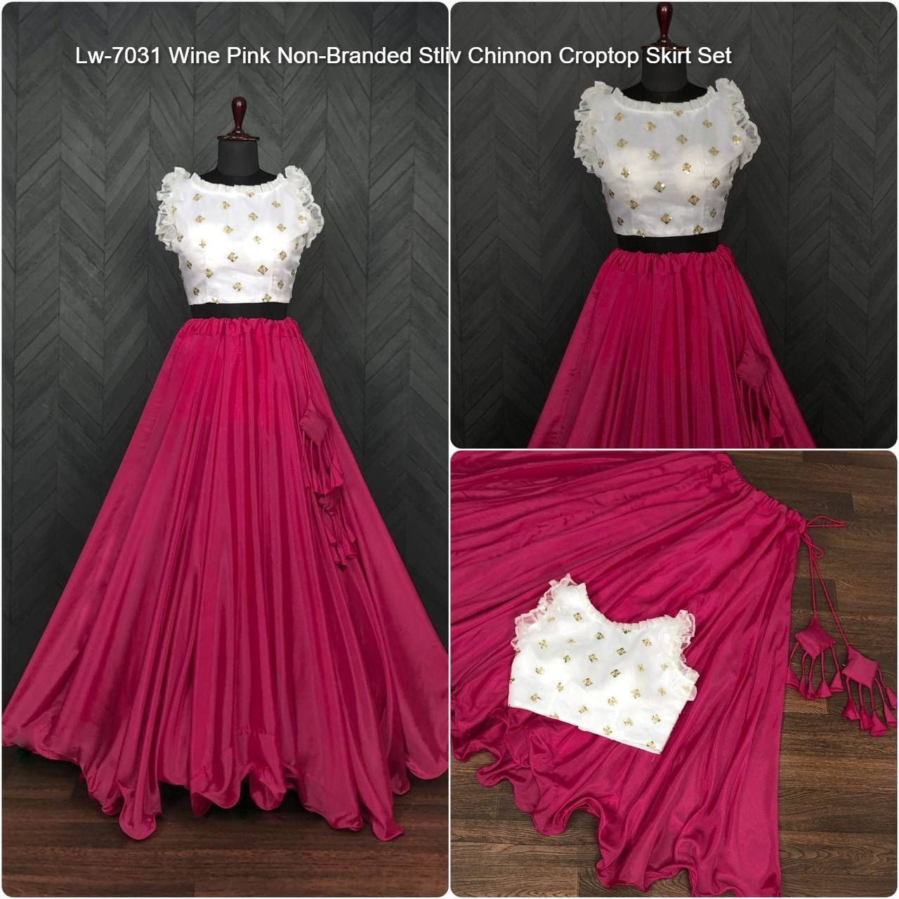 Lw-7031 Wine Pink Non-Branded Stliv Chinnon Croptop Skirt Set