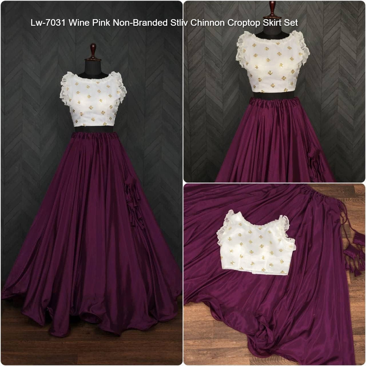 Lw-7031 Wine Pink Non-Branded Stliv Chinnon Croptop Skirt Set
