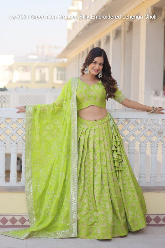 Lw-7081 Green Non-Branded Stliv Embroidered Lehenga Choli