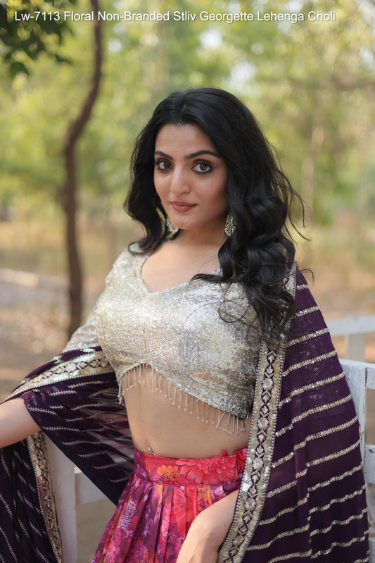 Lw-7113 Floral Non-Branded Stliv Georgette Lehenga Choli