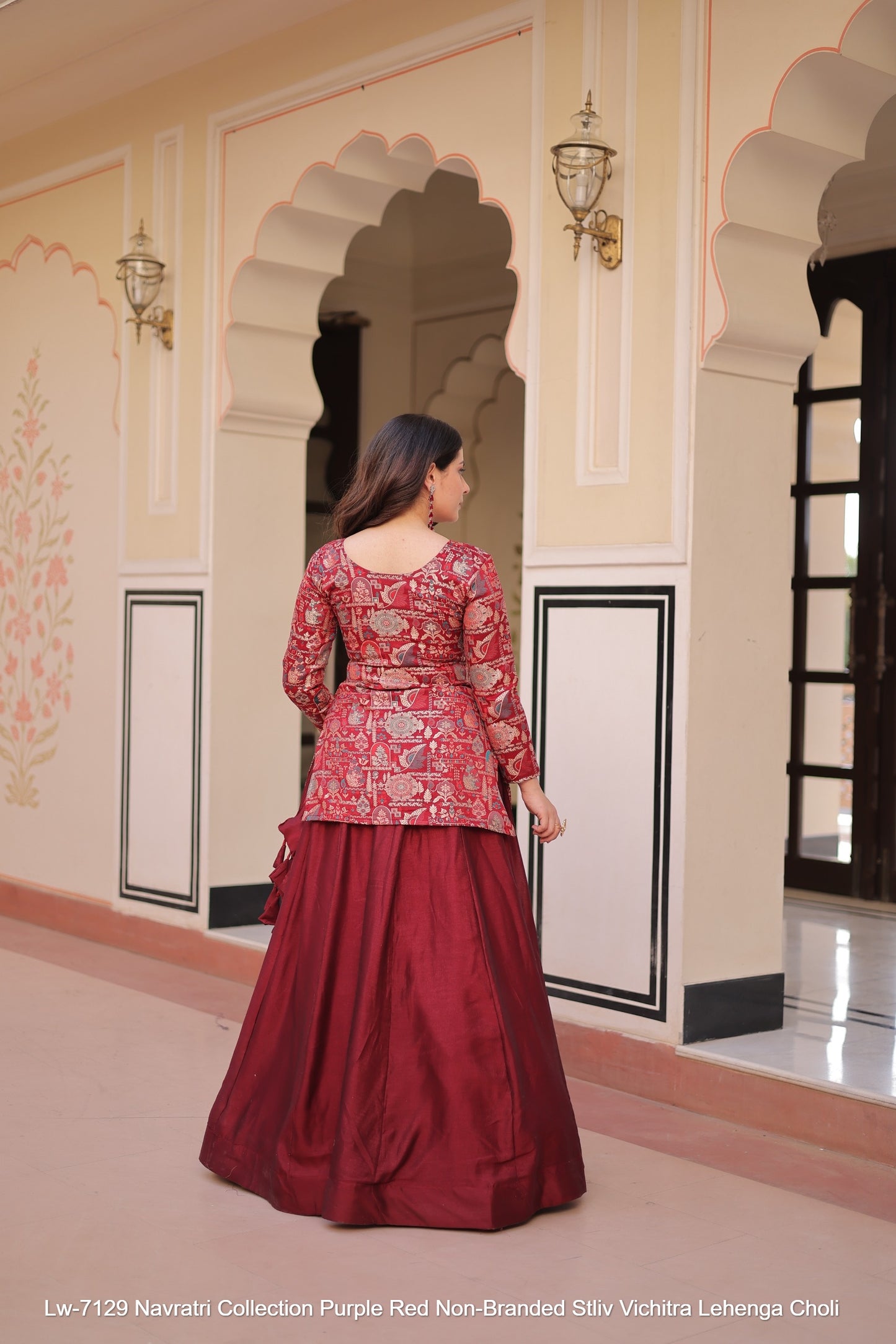 Lw-7129 Navratri Collection Purple Red Non-Branded Stliv Vichitra Lehenga Choli