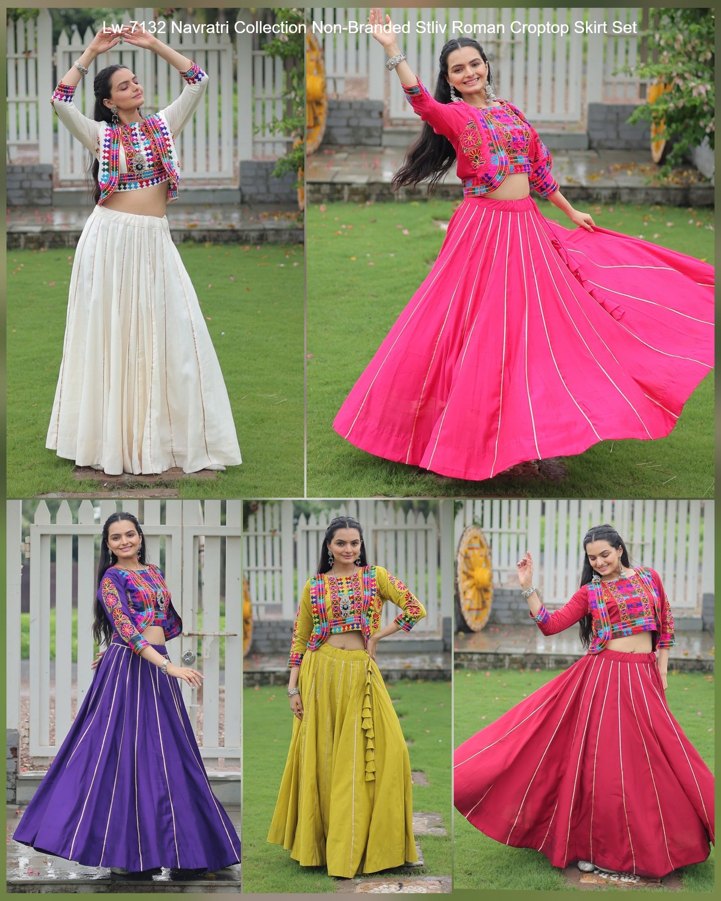 Lw-7132 Navratri Collection Non-Branded Stliv Roman Croptop Skirt Set