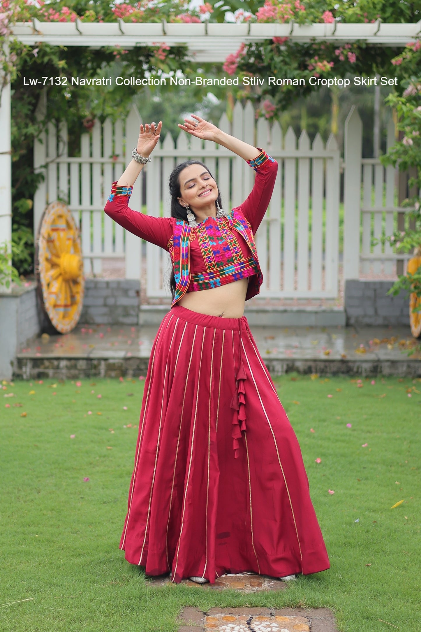 Lw-7132 Navratri Collection Non-Branded Stliv Roman Croptop Skirt Set
