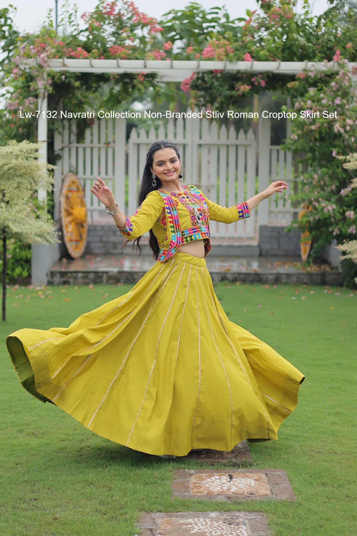 Lw-7132 Navratri Collection Non-Branded Stliv Roman Croptop Skirt Set