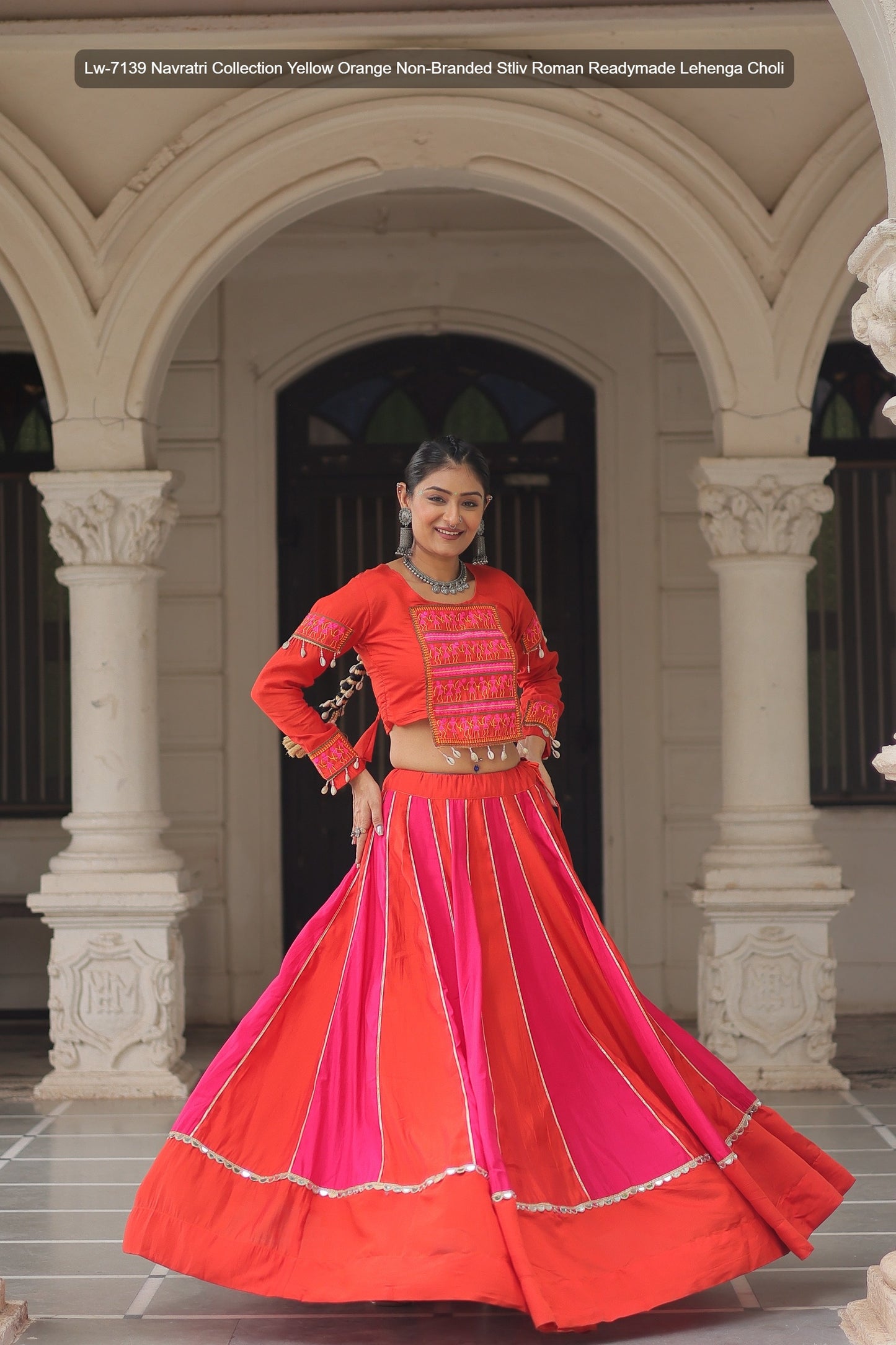 Lw-7139 Navratri Collection Yellow Orange Non-Branded Stliv Roman Readymade Lehenga Choli