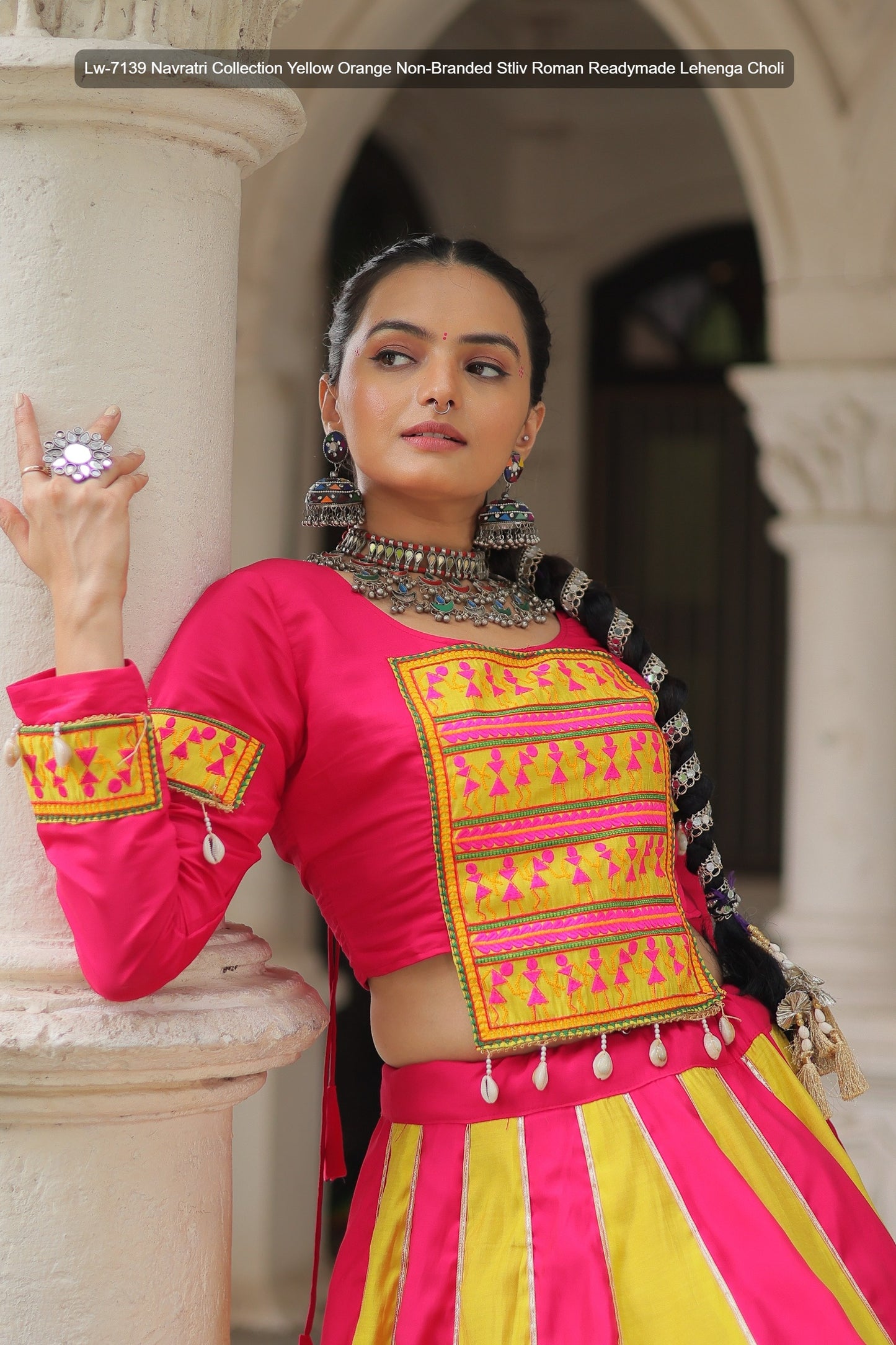 Lw-7139 Navratri Collection Yellow Orange Non-Branded Stliv Roman Readymade Lehenga Choli