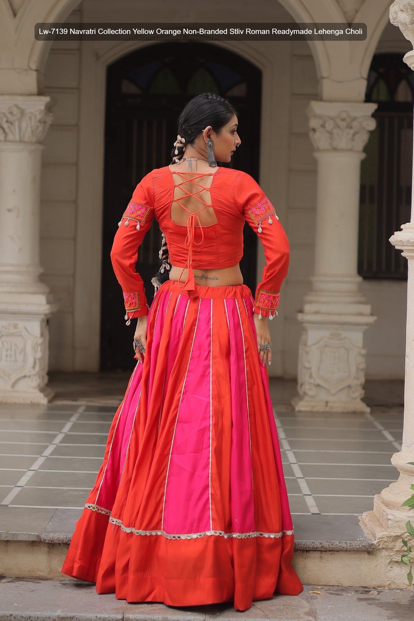 Lw-7139 Navratri Collection Yellow Orange Non-Branded Stliv Roman Readymade Lehenga Choli