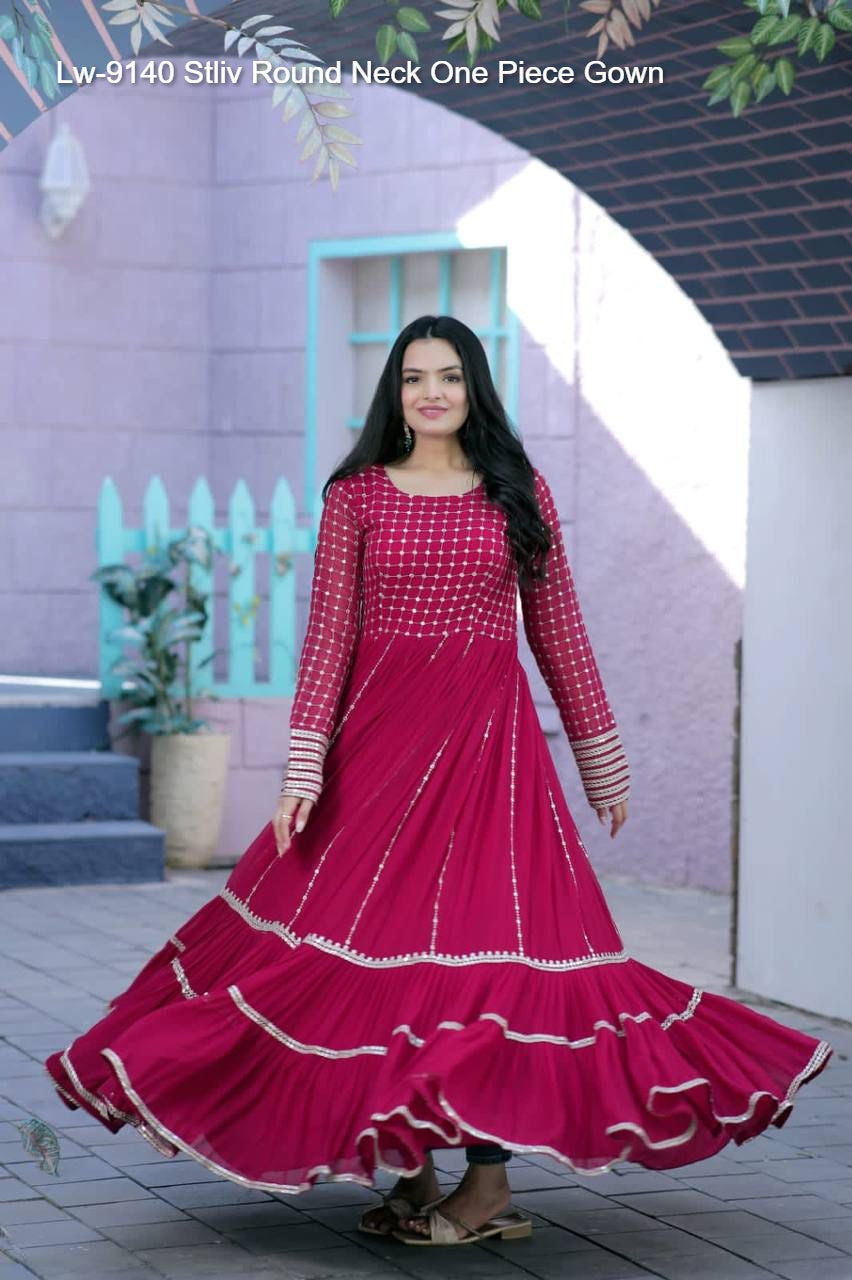 Lw-9140 Stliv Round Neck One Piece Gown