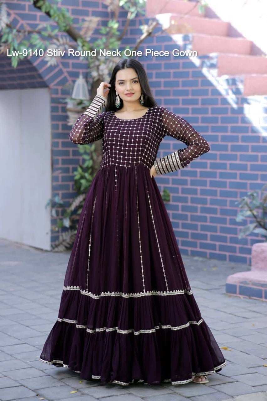 Lw-9140 Stliv Round Neck One Piece Gown